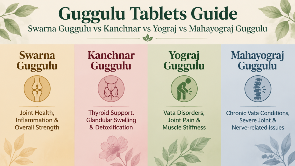 Guggulu Tablets Guide: Swarna Guggulu vs Kanchnar vs Yograj vs Mahayograj Guggulu